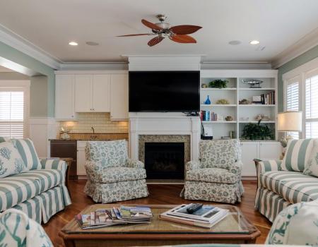 W072 Broadfoot Living Room Living room with fireplace in beach vacation rental