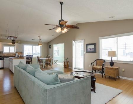 K106 Whaley Open concept living room, kitchen and dining room.