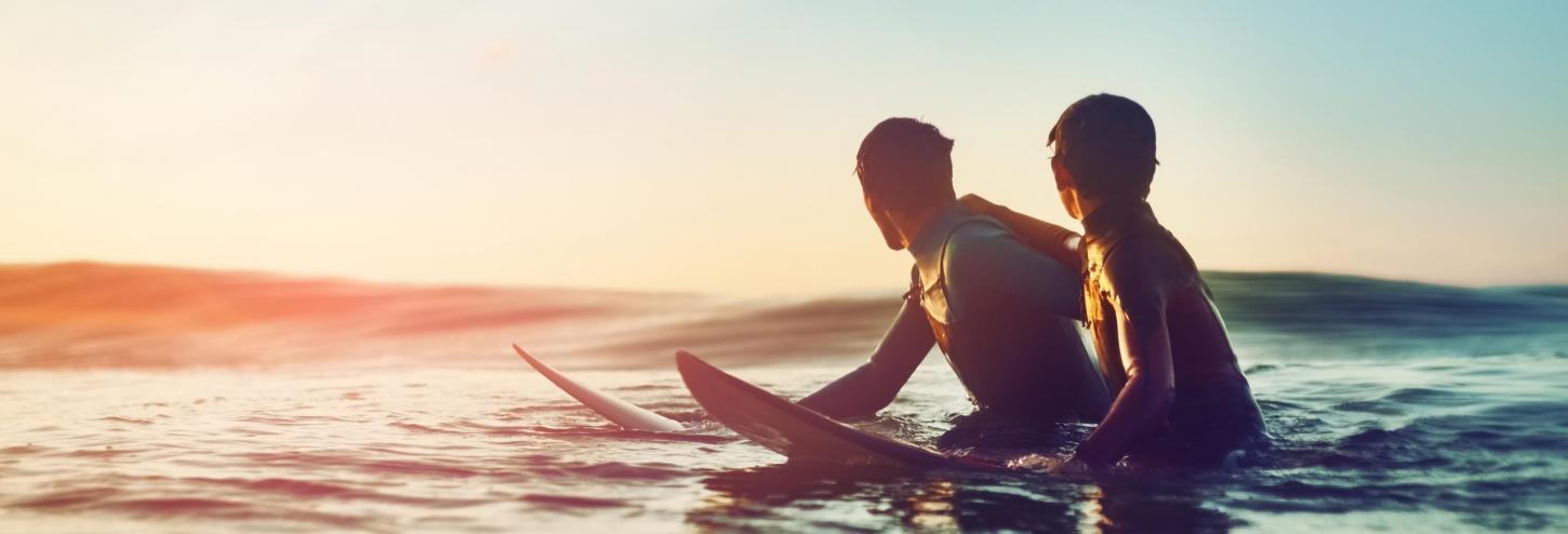 Two Surfers Hanging at Sunset