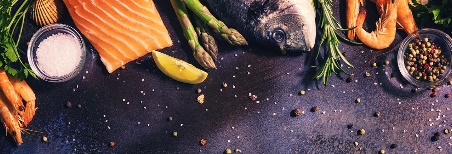 Seafood and spices in place for cooking