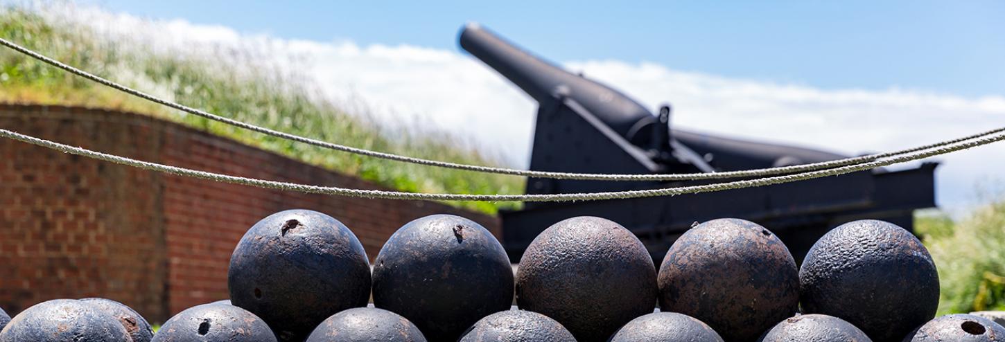Historical cannon and cannon balls