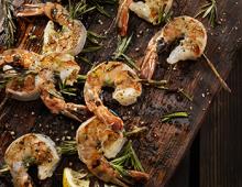 Grilled Shrimp on a Wooden Platter