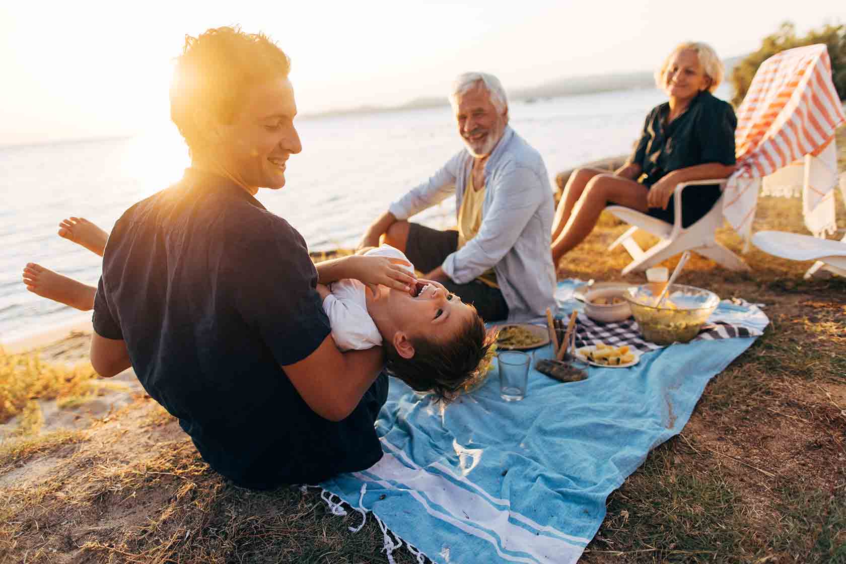 Family at the beach on a picnic