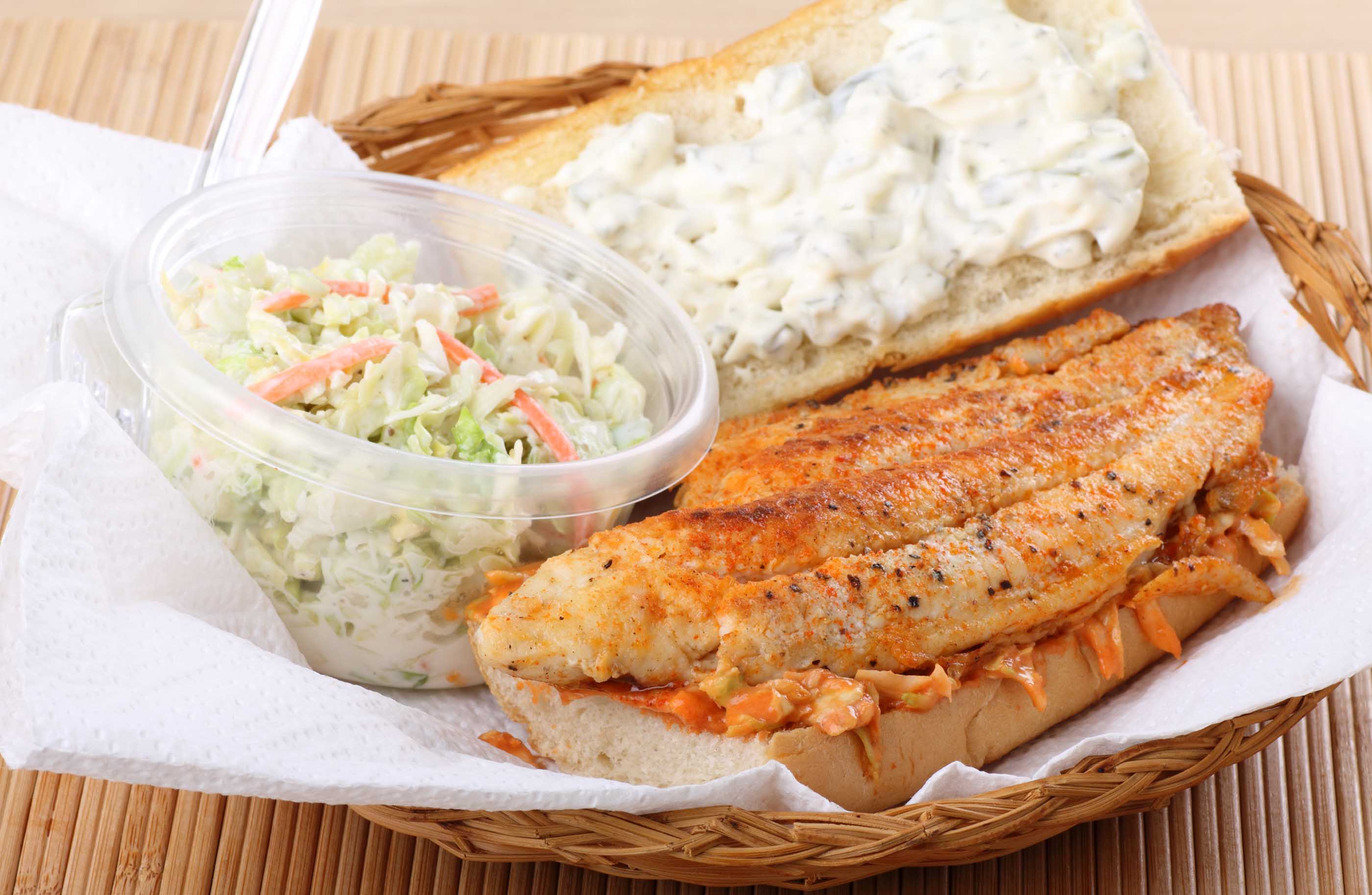 Fish sandwich with coleslaw